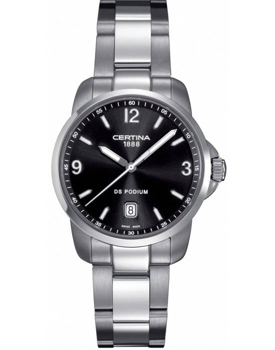 Certina Certina DS Podium C001.410.11.057.00  C0014101105700 кварцевые мужские часы черный циферблат, браслет нержавеющая сталь — вид спереди